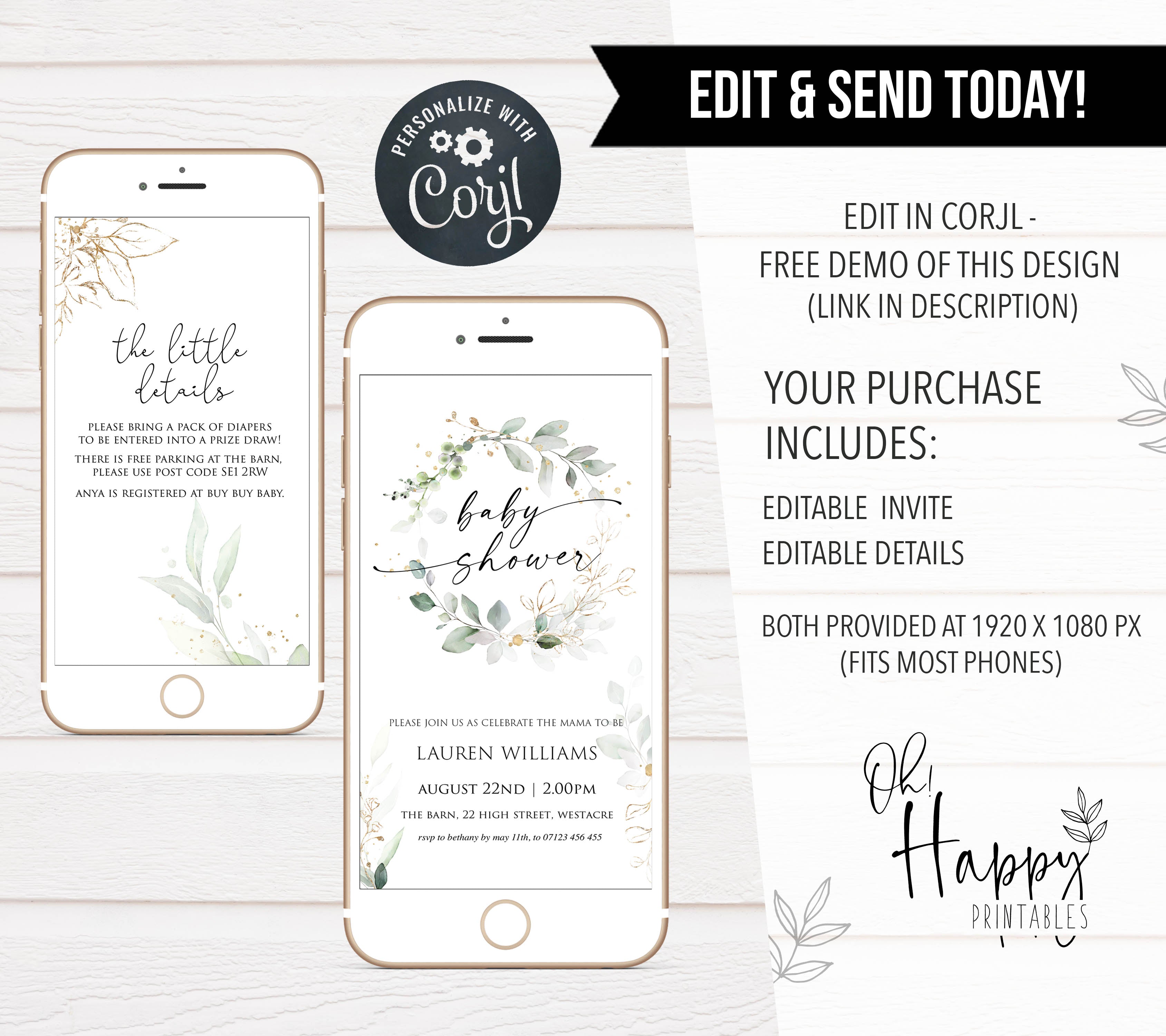 floral baby shower invitations, editable baby shower invitations, floral baby invites, mobile baby shower invitations, baby invitations