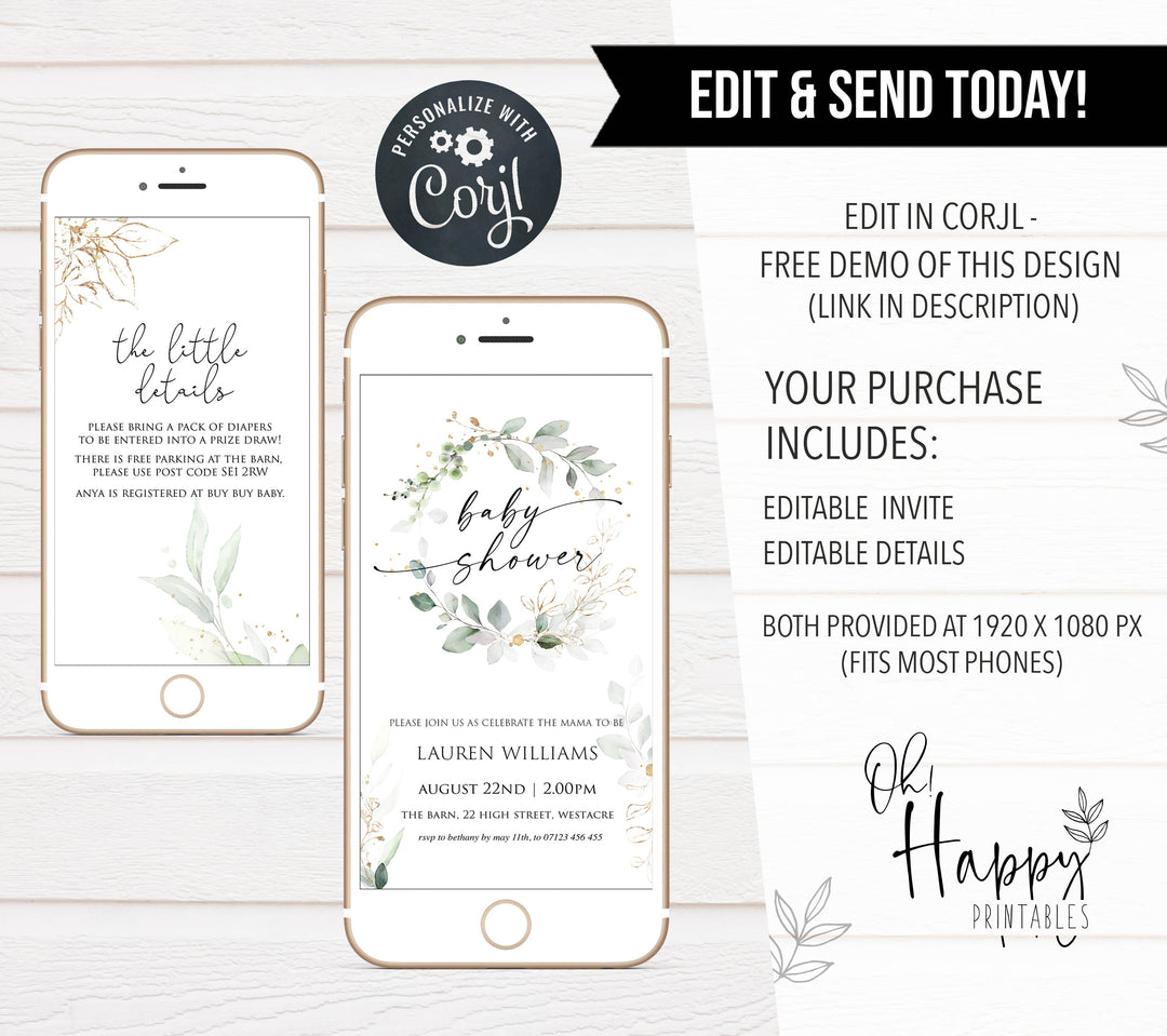 floral baby shower invitations, editable baby shower invitations, floral baby invites, mobile baby shower invitations, baby invitations