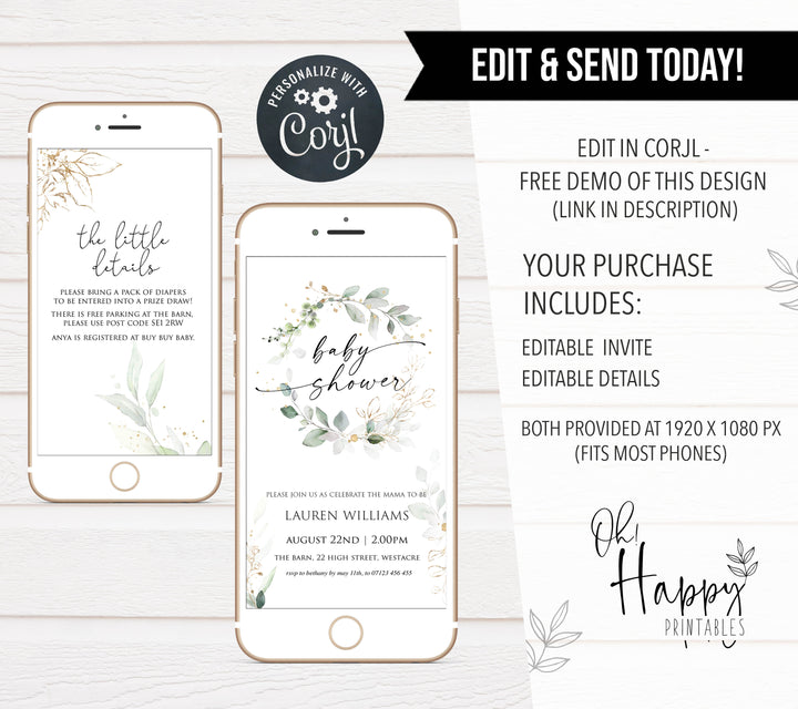 floral baby shower invitations, editable baby shower invitations, floral baby invites, mobile baby shower invitations, baby invitations