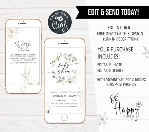 floral baby shower invitations, editable baby shower invitations, floral baby invites, mobile baby shower invitations, baby invitations