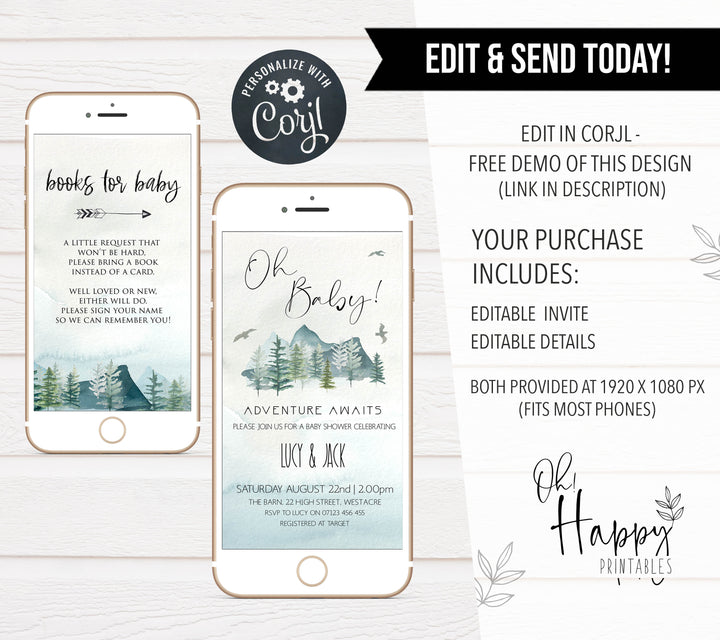 oh baby baby shower invitation, editable baby shower invitations, mobile baby shower invite, adventure awaits baby shower invitation, baby invites, baby adventure theme