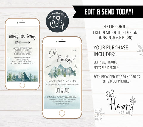 oh baby baby shower invitation, editable baby shower invitations, mobile baby shower invite, adventure awaits baby shower invitation, baby invites, baby adventure theme