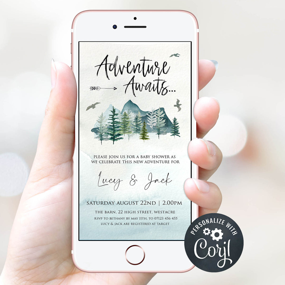 mobile baby shower invitation, adventure awaits baby shower, editable baby shower invitations, adventure awaits baby shower invitation, baby invites, baby adventure theme