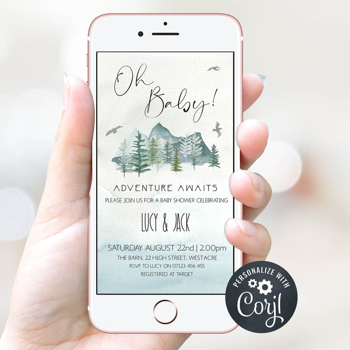 oh baby baby shower invitation, editable baby shower invitations, mobile baby shower invite, adventure awaits baby shower invitation, baby invites, baby adventure theme
