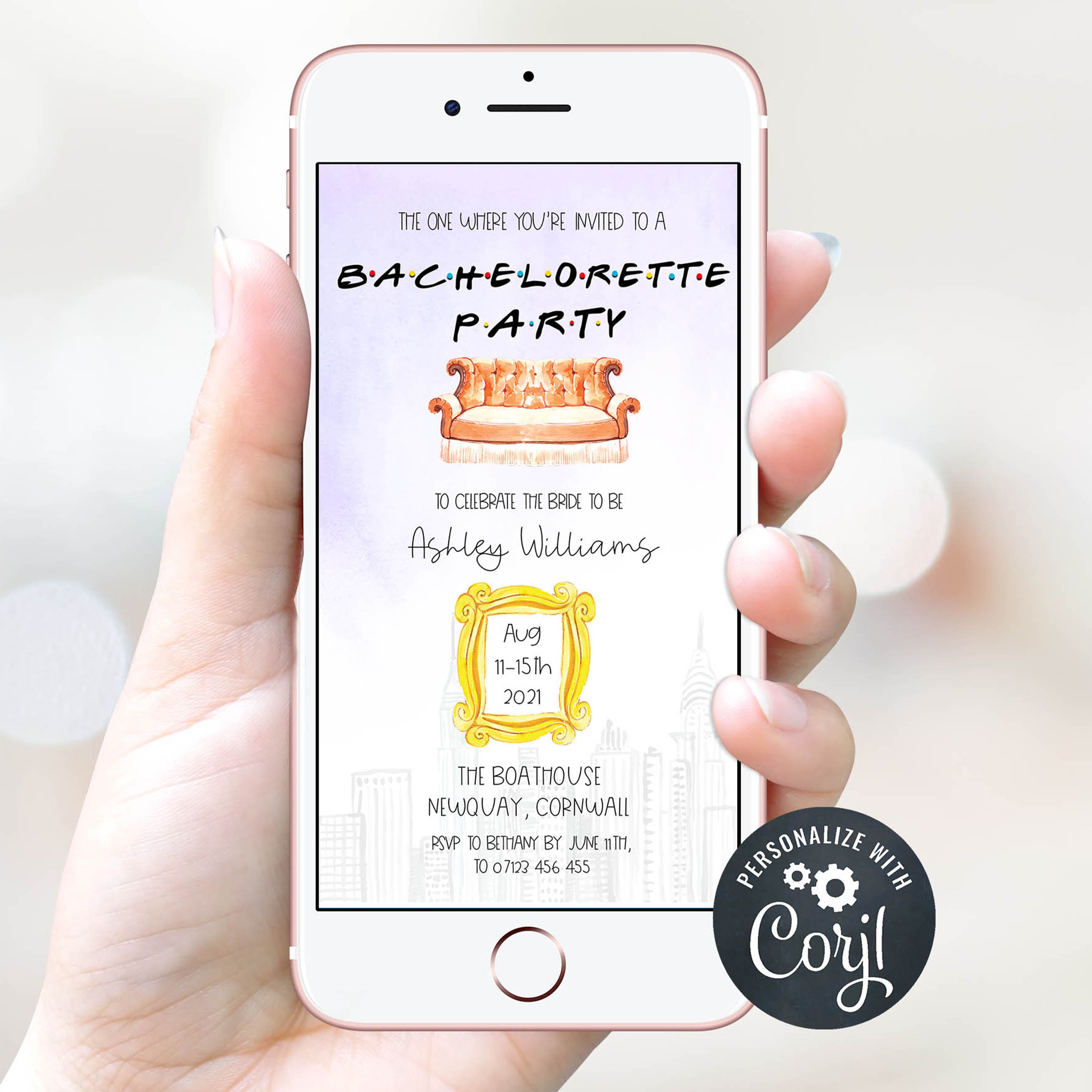 friends editable bachelorette invitation, editable bachelorette invitations, friends bridal shower, friends bridal invitations, printable bachelorette invitations