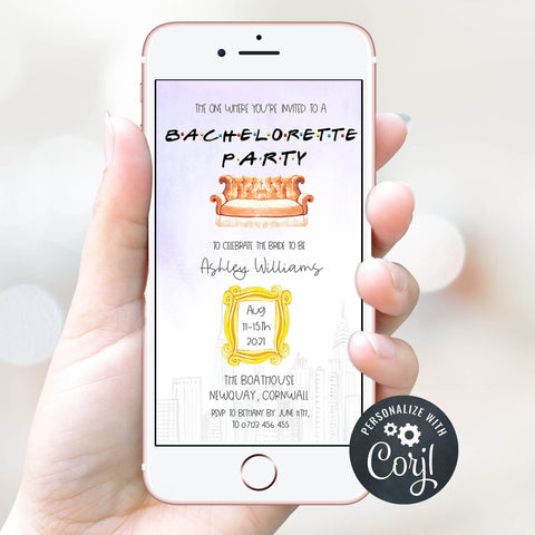 friends editable bachelorette invitation, editable bachelorette invitations, friends bridal shower, friends bridal invitations, printable bachelorette invitations