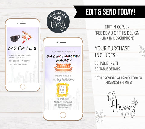 friends editable bachelorette invitation, editable bachelorette invitations, friends bridal shower, friends bridal invitations, printable bachelorette invitations