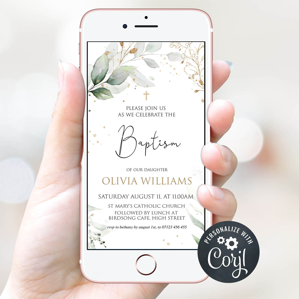 editable baptism invitation, printable baptism invitation, floral baptism invitation, christening invitation, phone invitation, mobile invite