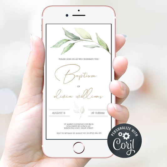 editable baptism invitation, editable baptism evite, mobile baptism invitation, cell phone invitation