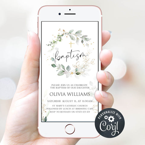 editable baptism invitation, printable baptism invitation, floral baptism invitation, christening invitation 