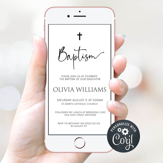 editable baptism invitation, simple baptism invitation, baptism editable evite, baptism invitation