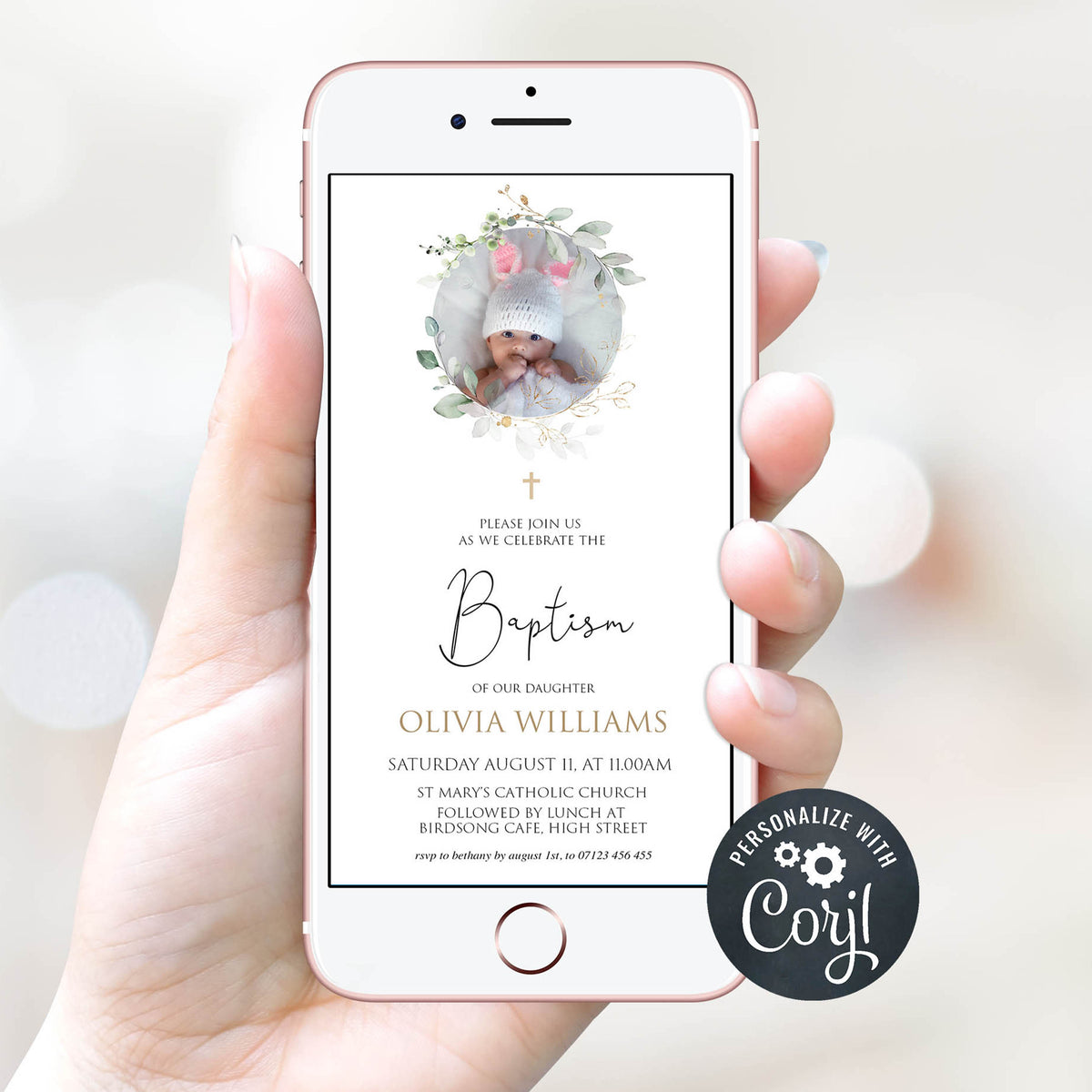 editable photo baptism invitation, editable baptism invitation, editable baptism evite, mobile baptism invitation