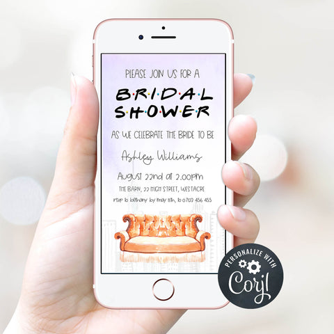 editable friends bridal shower invitation, friends cell phone bridal invitations, friends bridal shower, bridal shower invitations