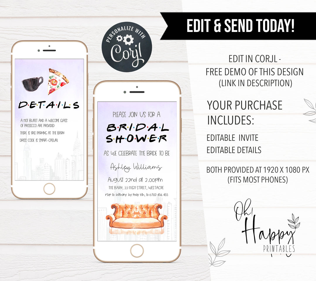 editable friends bridal shower invitation, friends cell phone bridal invitations, friends bridal shower, bridal shower invitations