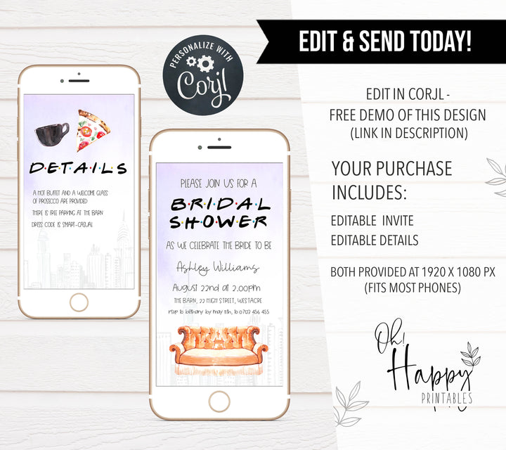 editable friends bridal shower invitation, friends cell phone bridal invitations, friends bridal shower, bridal shower invitations
