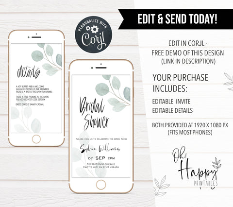 EDITABLE Bridal Shower Invitation - Eucalyptus Vine