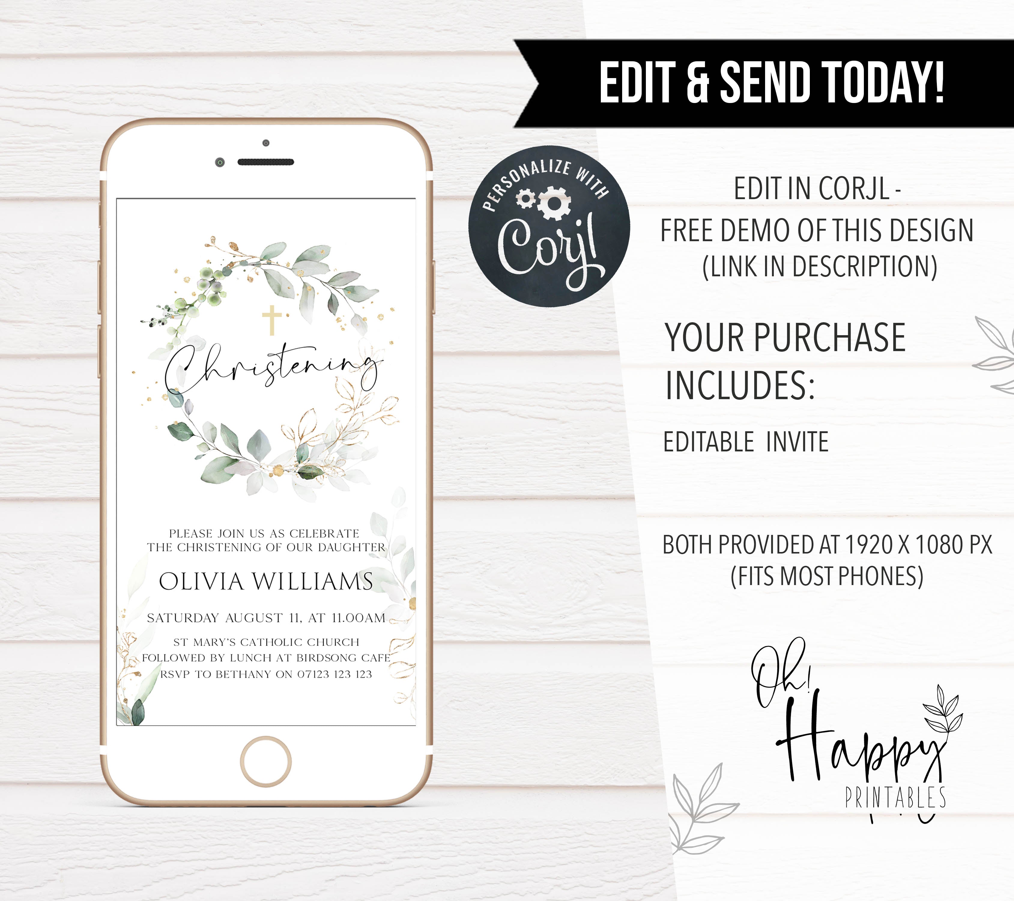 editable christening invitation, printable christening invitation, floral christening invitation, baptism invitation