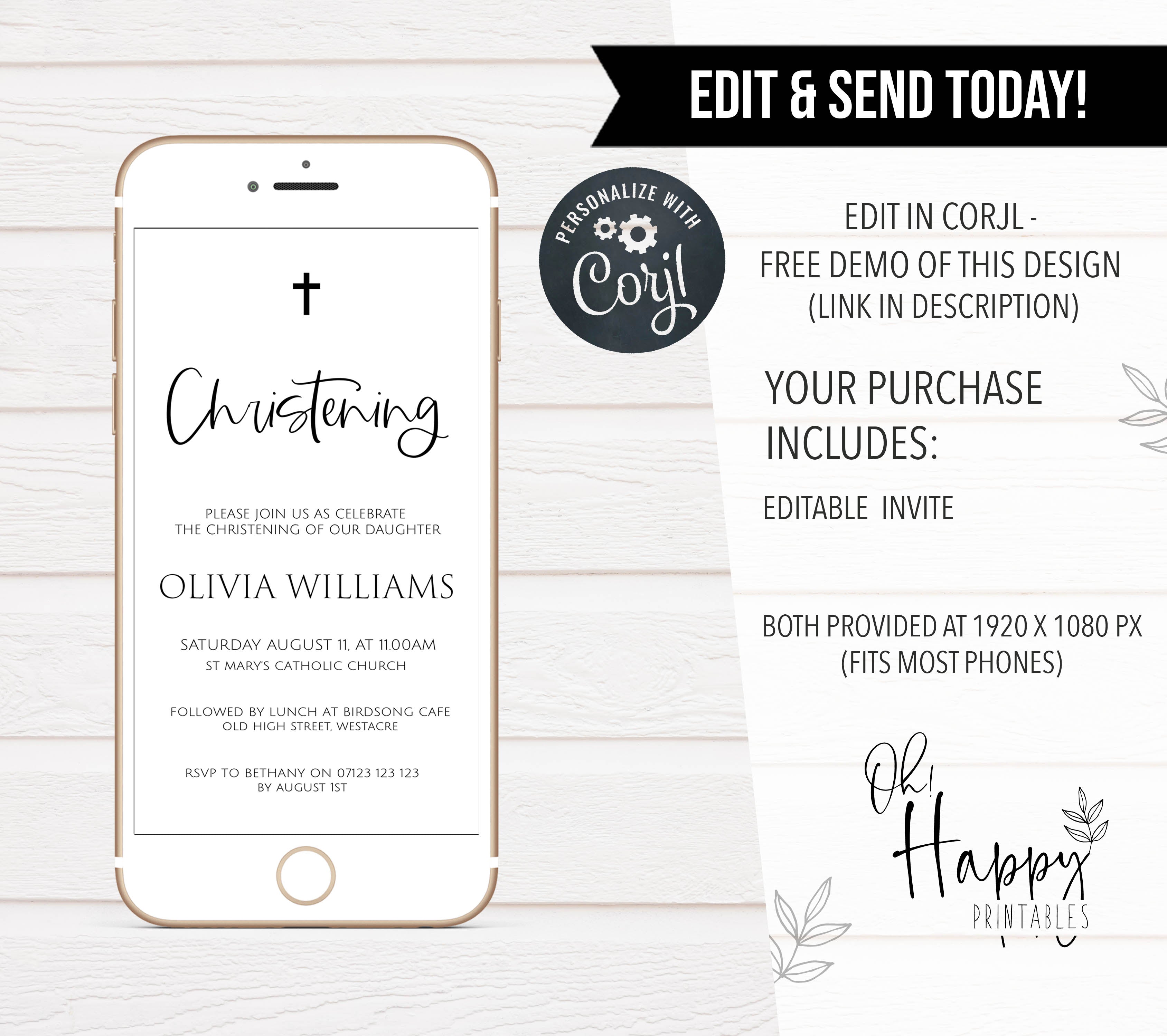 editable simple christening invitation, editable christening invitation, christening invite