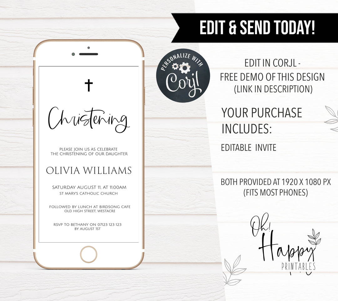 editable simple christening invitation, editable christening invitation, christening invite