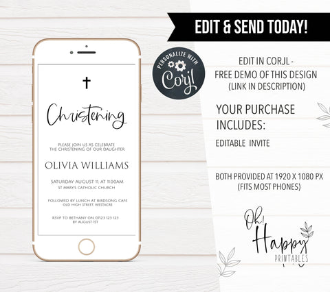 editable simple christening invitation, editable christening invitation, christening invite