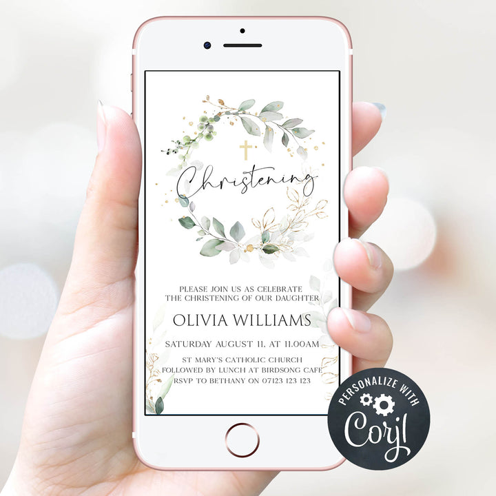 editable christening invitation, printable christening invitation, floral christening invitation, baptism invitation