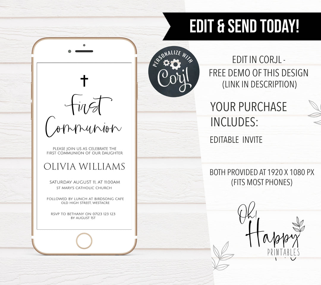 editable first communion invitation, editable holy communion invitation, first communion invitation, mobile first communion invitation