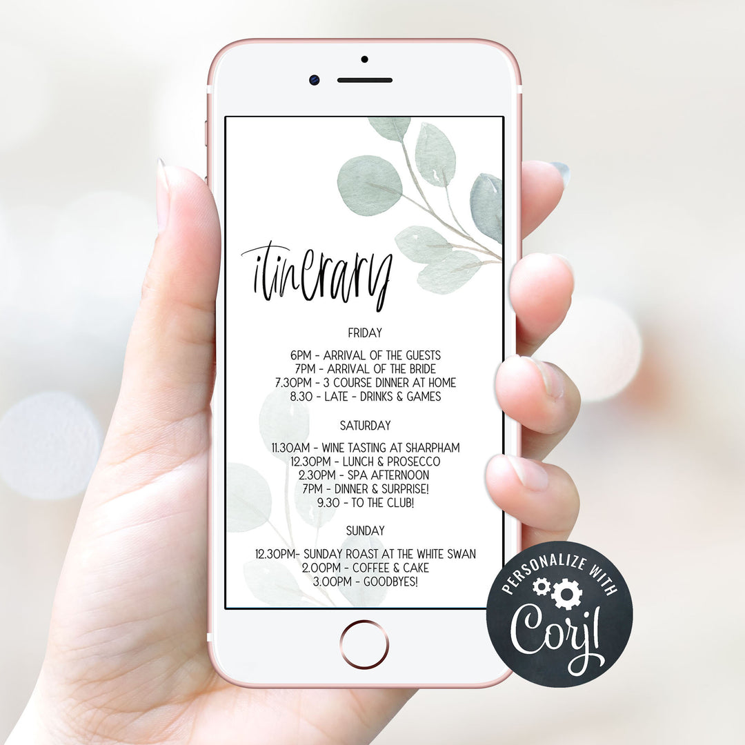 editable bridal shower invitations, printable bridal shower invitations, eucalyptus bridal shower, bachelorette invitations, hen party invites