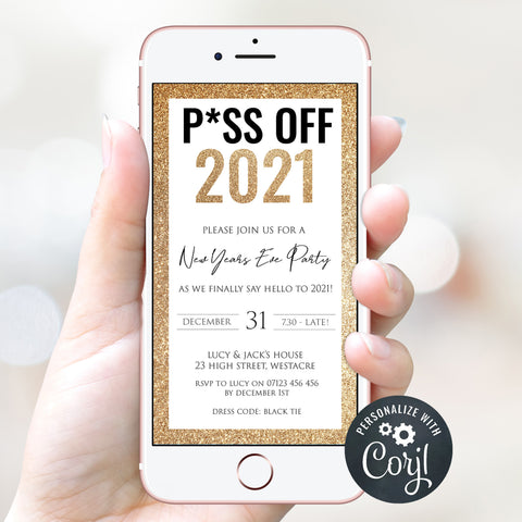 EDITABLE PISS OFF Mobile Invitation Template - New Years Eve