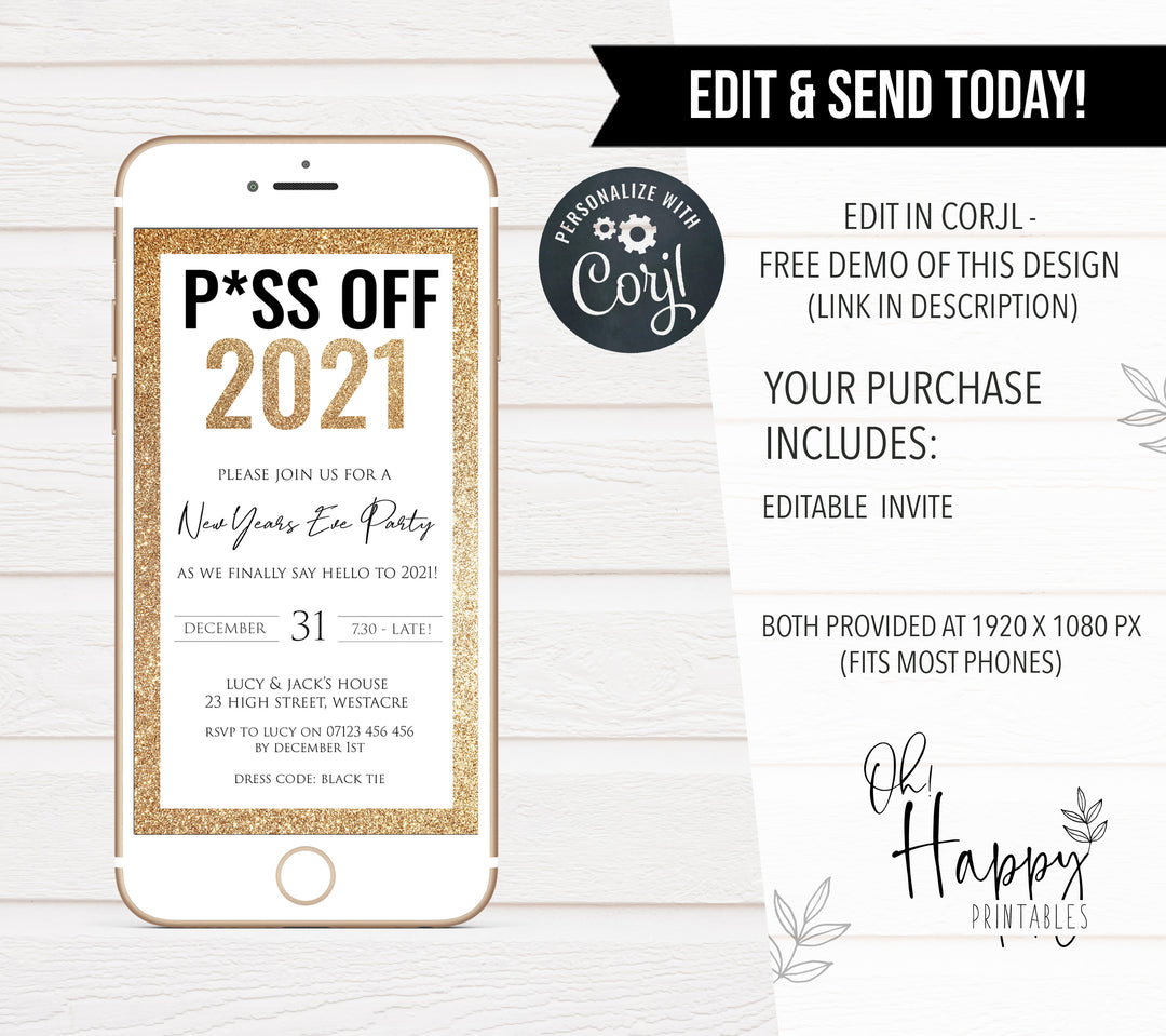 EDITABLE PISS OFF Mobile Invitation Template - New Years Eve