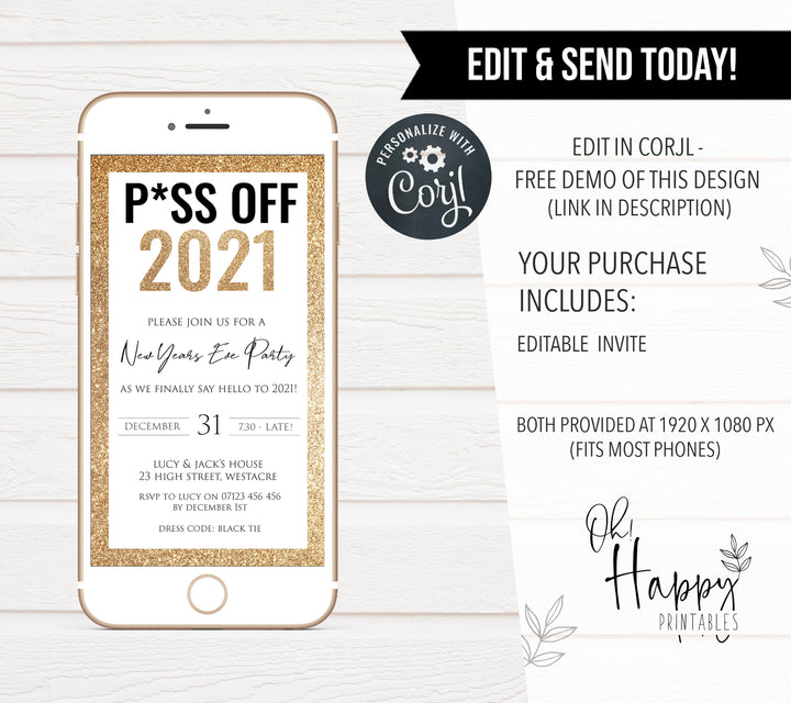 EDITABLE PISS OFF Mobile Invitation Template - New Years Eve
