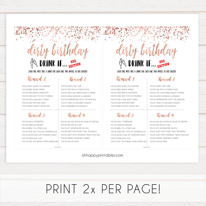 rose gold naughty drink if games, dirty birthday games, adult birthday games, drink if game, fun birthday games