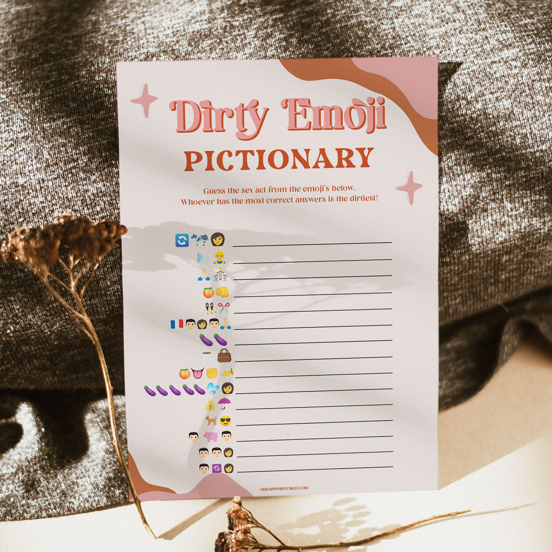 dirty emoji pictionary game, 70s retro bridal shower, retro bridal shower games, modern 70s bridal collection, 70s bridal shower, printable bridal games