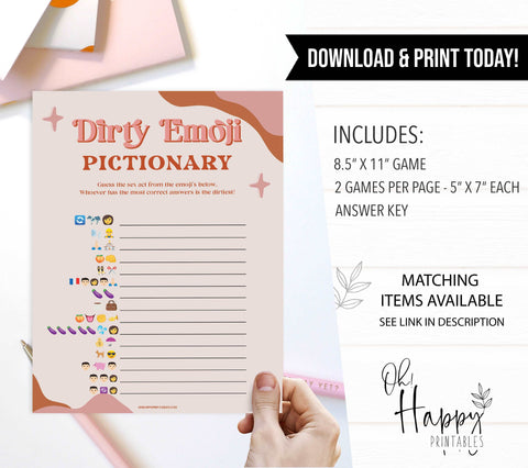 cock or what, dirty emoji pictionary, bachelorette party games, printable hen party games, bachelorette party ideas, 70s retro bridal shower, modern retro bachelorette games
