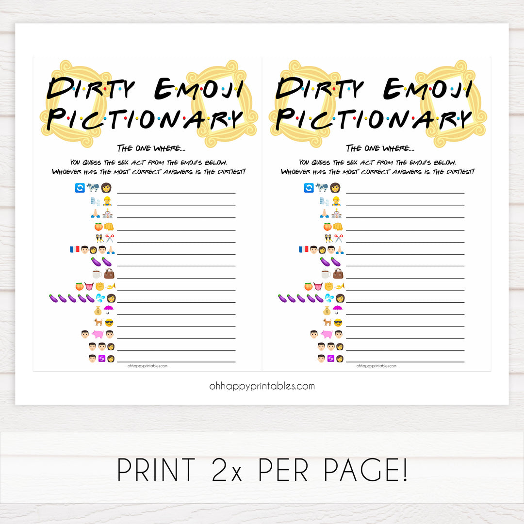 dirty emoji pictionary game, Printable bachelorette games, friends bachelorette, friends hen party games, fun hen party games, bachelorette game ideas, friends adult party games, naughty hen games, naughty bachelorette games
