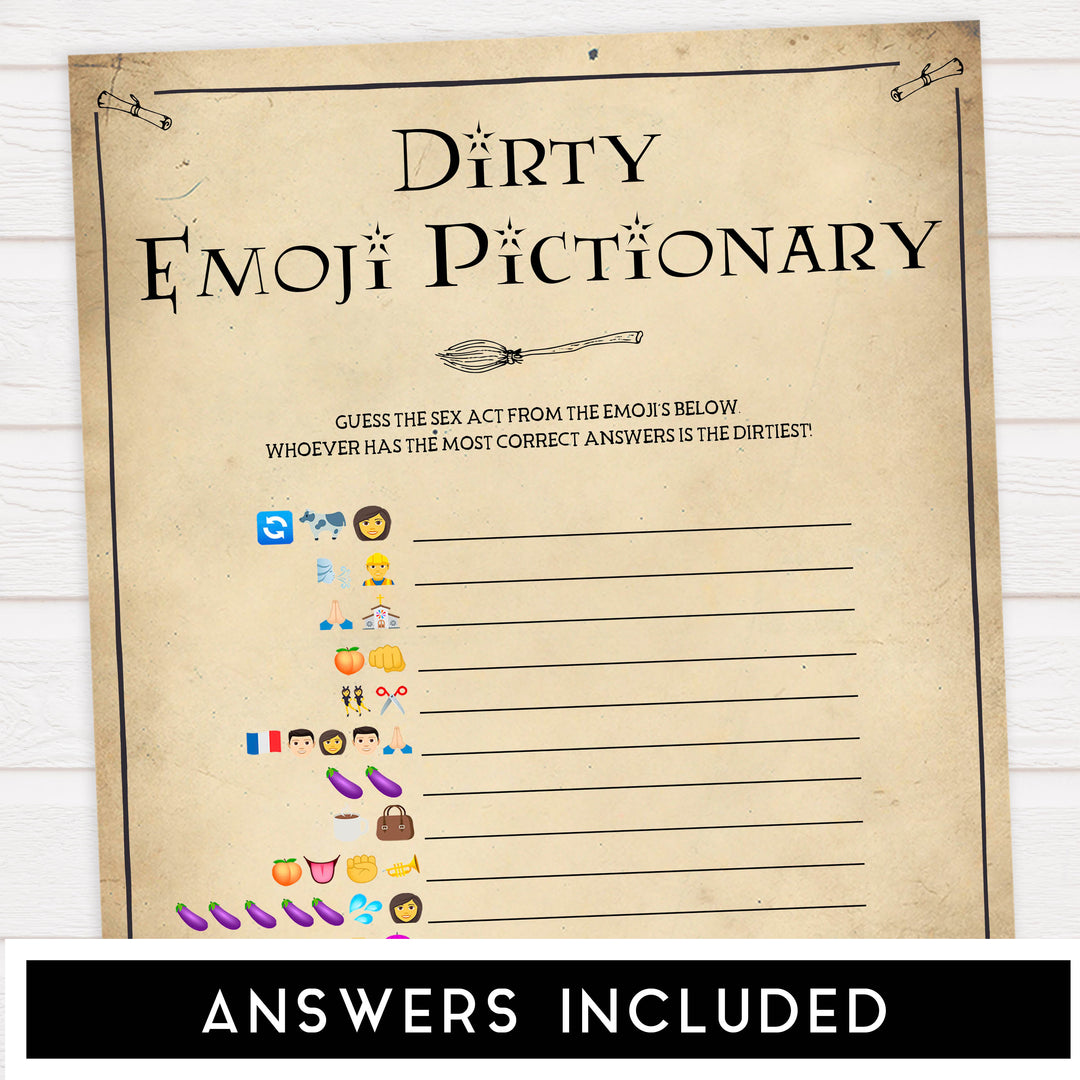 dirty emoji pictionary game, Printable bachelorette games, Harry Potter bachelorette, Harry Potter hen party games, fun hen party games, bachelorette game ideas, Harry Potter adult party games, naughty hen games, naughty bachelorette games