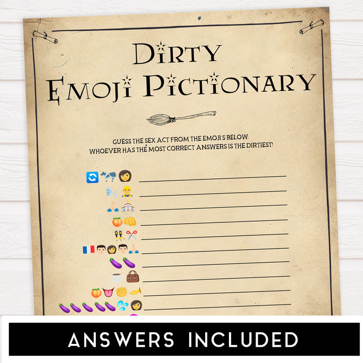 dirty emoji pictionary game, Printable bachelorette games, Harry Potter bachelorette, Harry Potter hen party games, fun hen party games, bachelorette game ideas, Harry Potter adult party games, naughty hen games, naughty bachelorette games