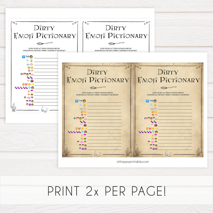 dirty emoji pictionary game, Printable bachelorette games, Harry Potter bachelorette, Harry Potter hen party games, fun hen party games, bachelorette game ideas, Harry Potter adult party games, naughty hen games, naughty bachelorette games
