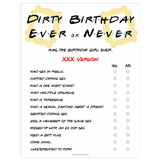 friends dirty birthday ever or never, birthday have i ever, naughty birthday games, friends games 