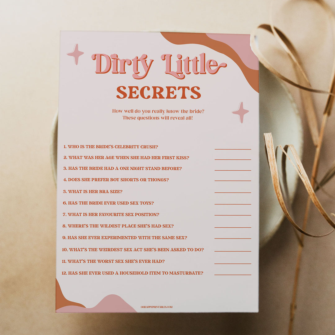 dirty little secrets game, 70s retro bridal shower, retro bridal shower games, modern 70s bridal collection, 70s bridal shower, printable bridal games