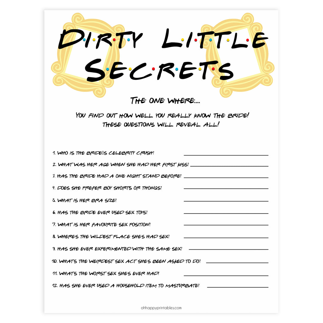 Brides Dirty Little Secrets | Friends Printable Bachelorette Games OhHappyPrintables Brides Dirty Little Secrets | Friends Printable Bachelorette Games OhHappyPrintables