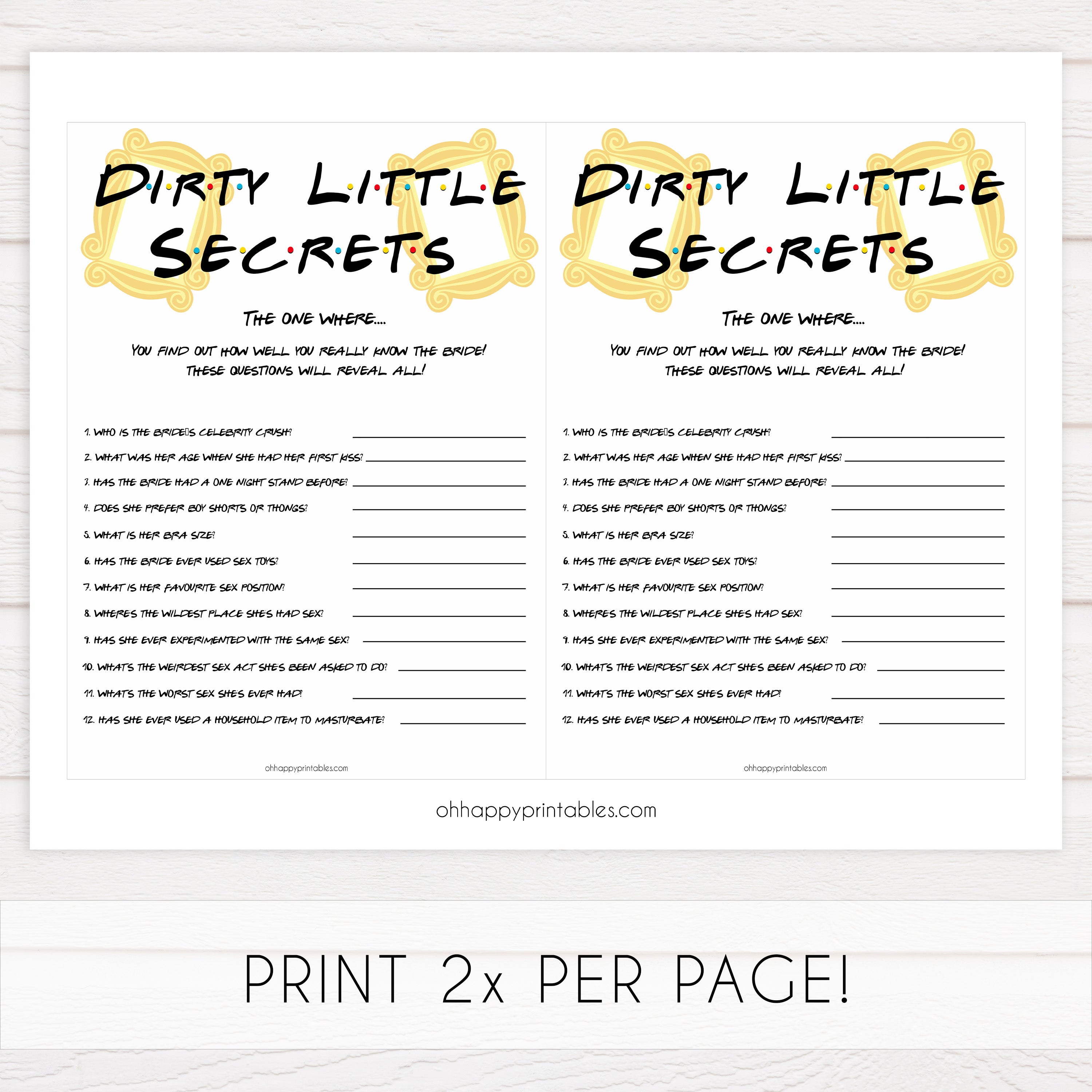 dirty little secrets, bridal dirty secrets game, Printable bachelorette games, friends bachelorette, friends hen party games, fun hen party games, bachelorette game ideas, friends adult party games, naughty hen games, naughty bachelorette games