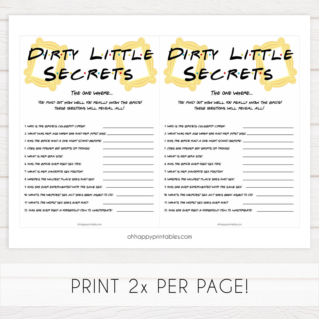 dirty little secrets, bridal dirty secrets game, Printable bachelorette games, friends bachelorette, friends hen party games, fun hen party games, bachelorette game ideas, friends adult party games, naughty hen games, naughty bachelorette games
