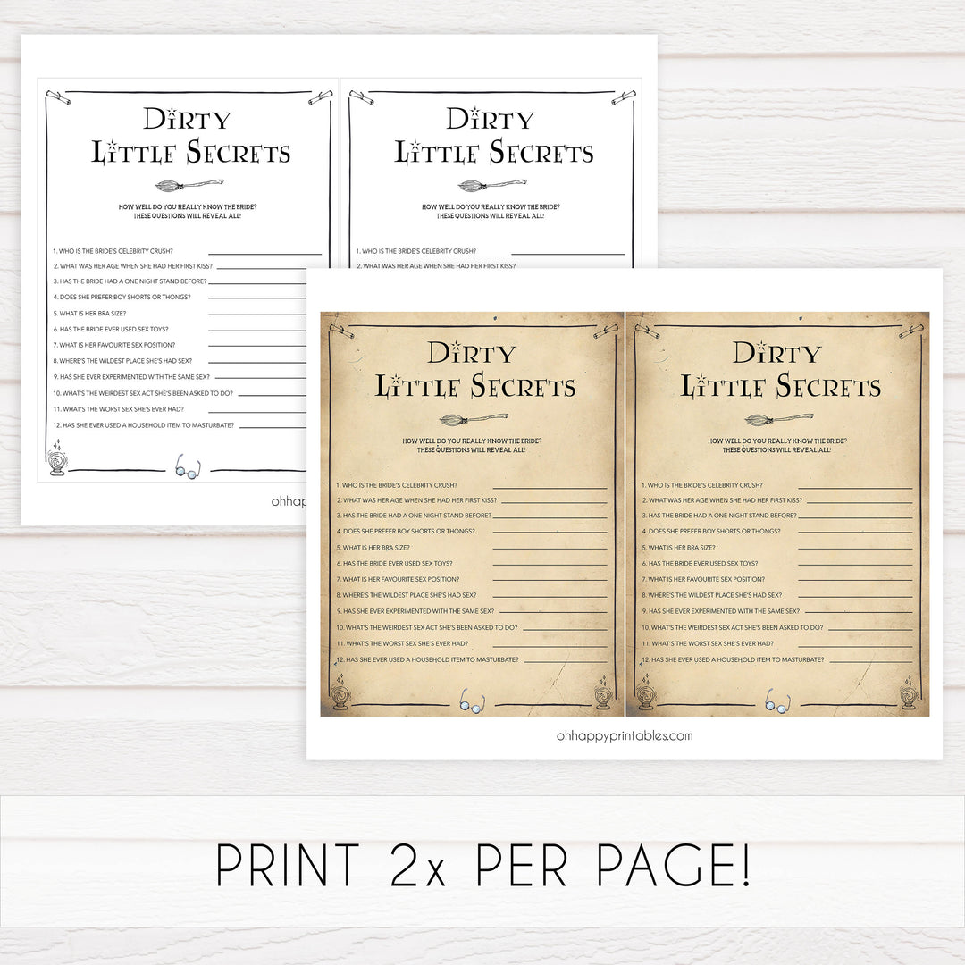 dirty little secrets game, brides little secrets, Printable bachelorette games, Harry Potter bachelorette, Harry Potter hen party games, fun hen party games, bachelorette game ideas, Harry Potter adult party games, naughty hen games, naughty bachelorette games
