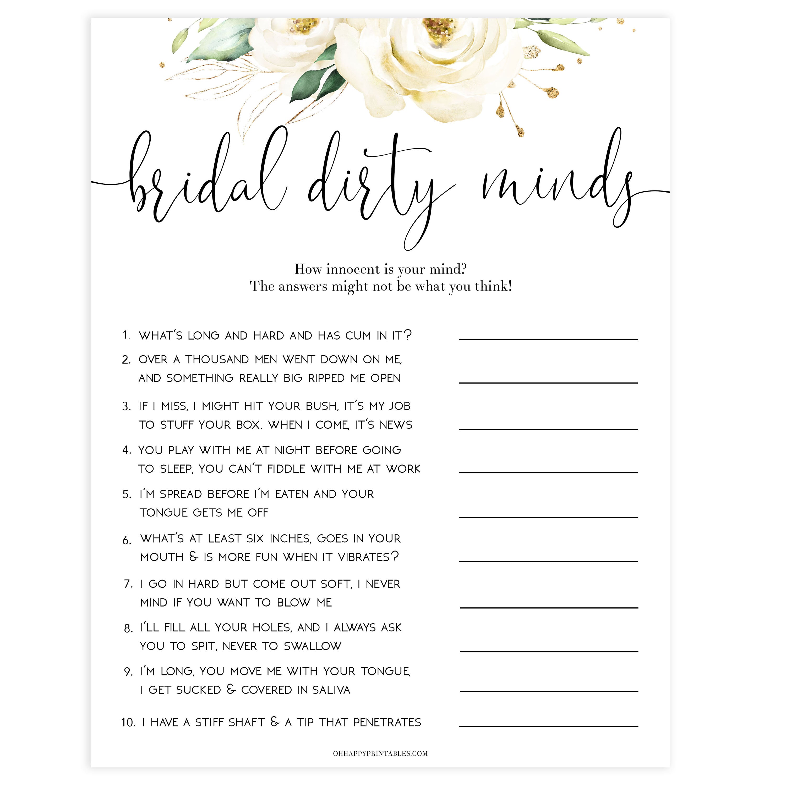 dirty minds game, Printable bachelorette games, floral bachelorette, floral hen party games, fun hen party games, bachelorette game ideas, floral adult party games, naughty hen games, naughty bachelorette games