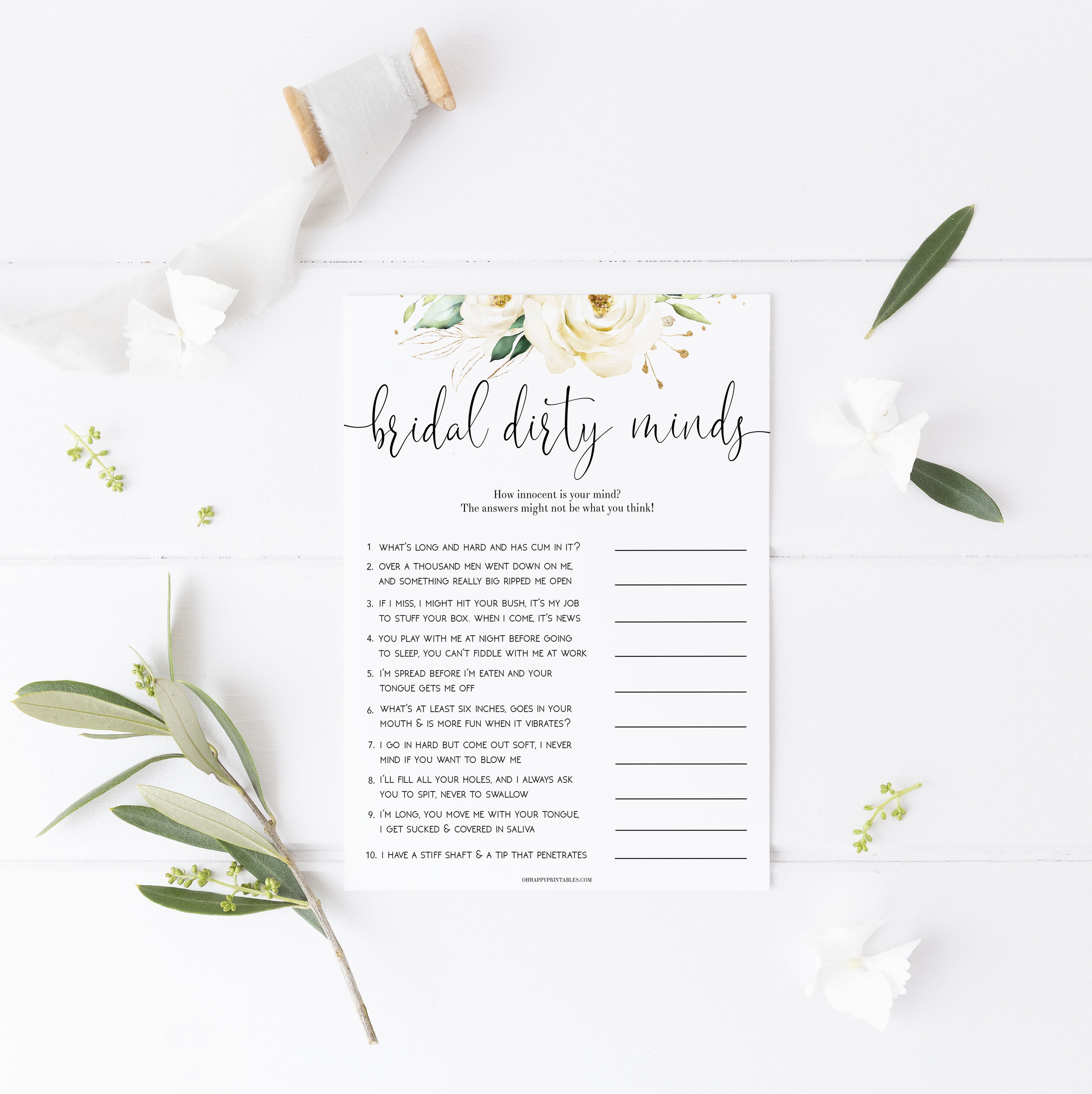dirty minds game, Printable bachelorette games, floral bachelorette, floral hen party games, fun hen party games, bachelorette game ideas, floral adult party games, naughty hen games, naughty bachelorette games