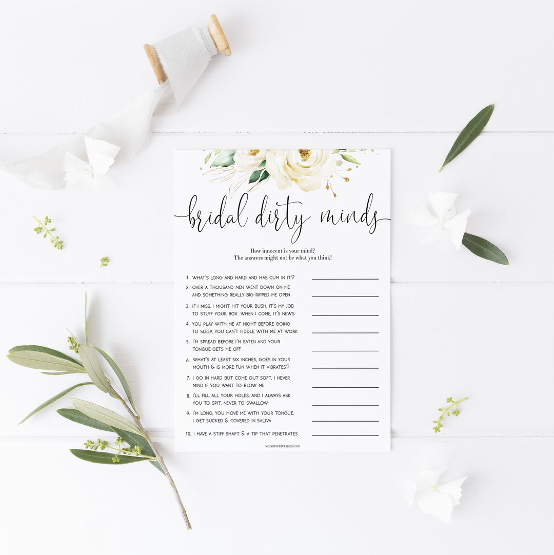 dirty minds game, Printable bachelorette games, floral bachelorette, floral hen party games, fun hen party games, bachelorette game ideas, floral adult party games, naughty hen games, naughty bachelorette games