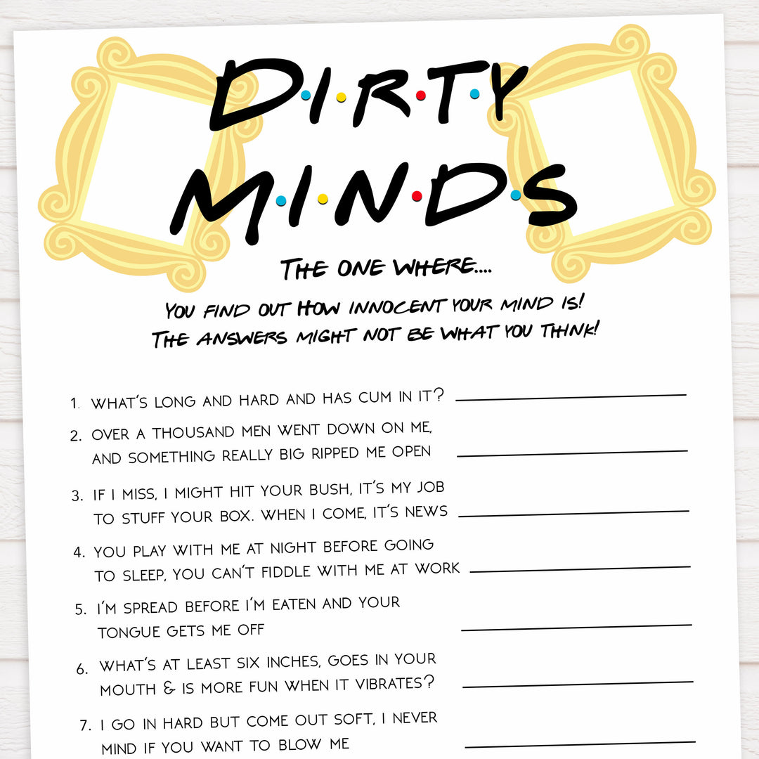 dirty minds bridal game, Printable bachelorette games, friends bachelorette, friends hen party games, fun hen party games, bachelorette game ideas, friends adult party games, naughty hen games, naughty bachelorette games