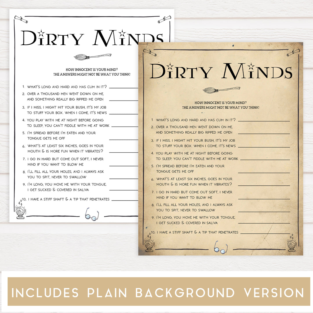 bridal dirty minds game, dirty minds game, Printable bachelorette games, Harry Potter bachelorette, Harry Potter hen party games, fun hen party games, bachelorette game ideas, Harry Potter adult party games, naughty hen games, naughty bachelorette games