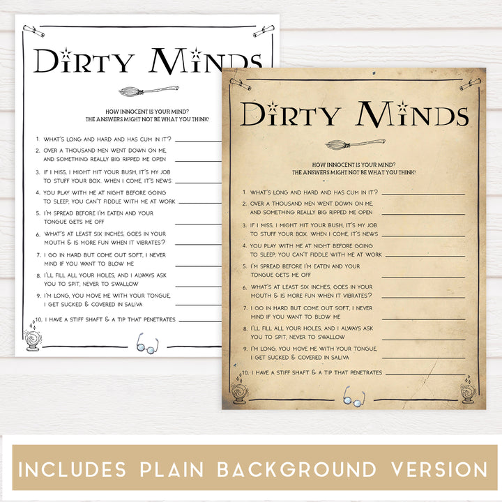 bridal dirty minds game, dirty minds game, Printable bachelorette games, Harry Potter bachelorette, Harry Potter hen party games, fun hen party games, bachelorette game ideas, Harry Potter adult party games, naughty hen games, naughty bachelorette games
