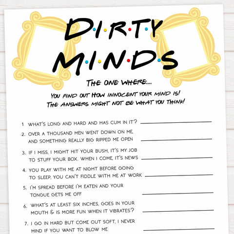 dirty minds bridal game, Printable bachelorette games, friends bachelorette, friends hen party games, fun hen party games, bachelorette game ideas, friends adult party games, naughty hen games, naughty bachelorette games